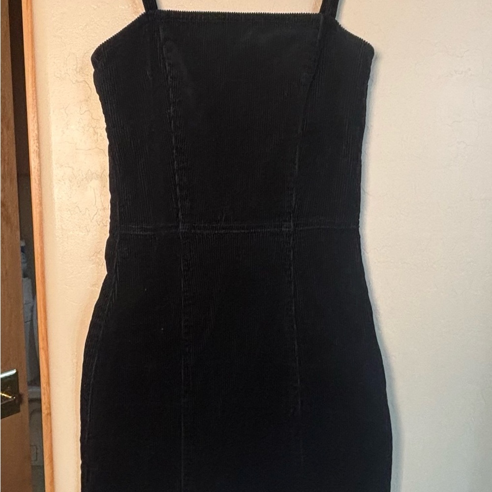 PETITE XS Elegant Black Corduroy Dress
